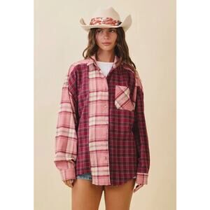 NEW Pink Kambrie Plaid Flannel Shirt SMALL
